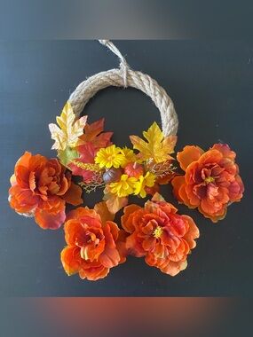 Luxury Handmade 5-Pc Fall Wreath & Peony Napkin Ring Set by KrissetteMartin